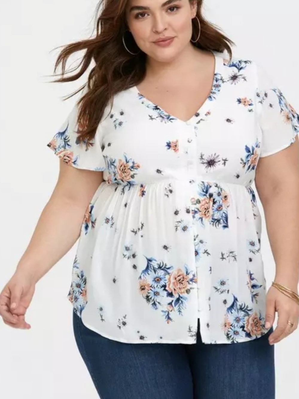 Torrid Womens 1x Babydoll Challis Button-Front Top